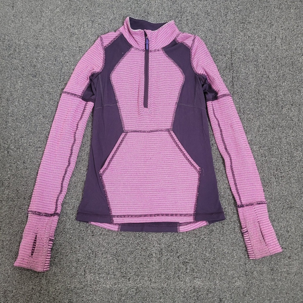 Ivivva Size 8‎ Half Zip Pullover Girls Purple Textured Long Sleeve Thumbholes